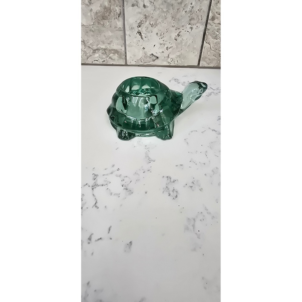Vintage Indiana Green Glass Turtle Tea Light Candle Holder